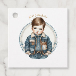 Étiquettes Cadeau Bébé en Jean Bleu Salon Rustique en Denim pour Béb