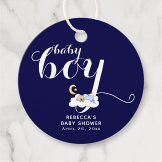 Étiquettes Cadeau Bébé endormi typographie marine baby shower bleu m