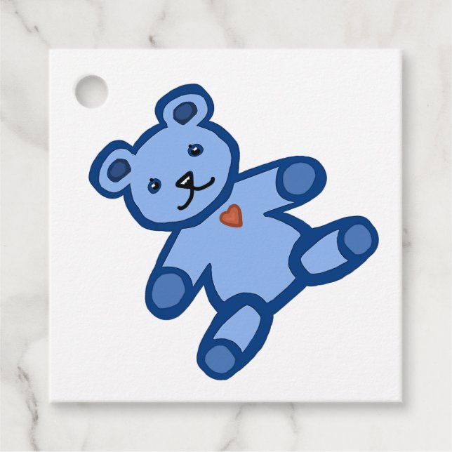 Étiquettes Cadeau Bébé fille bleu ours en peluche (Devant)