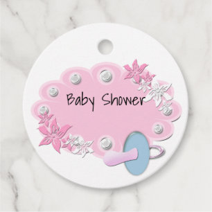 Étiquettes Cadeau Bébé fille douche mannequin rose perles blanches m
