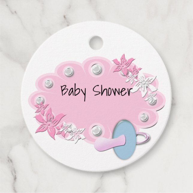 Étiquettes Cadeau Bébé fille douche mannequin rose perles blanches m (Devant)