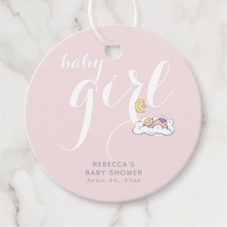Étiquettes Cadeau Bébé fille endormie, typographie remerciement pour