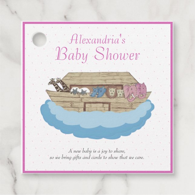 Étiquettes Cadeau Bébé fille rose Noah's Ark Baby shower Invitation (Devant)