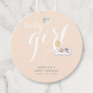 Étiquettes Cadeau Bébé fille, typographie pêche pâle Merci douche