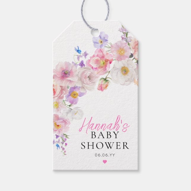 Étiquettes-cadeau Bébé Fleur Rose Eloise Shower (Devant)