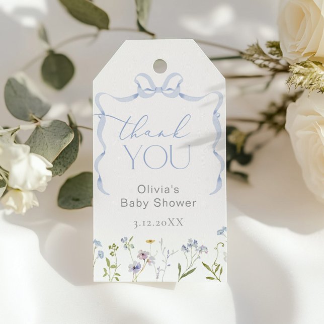 Étiquettes-cadeau Bébé Fleur sauvage de boue bleue en Merci fleuri (Créateur téléchargé)