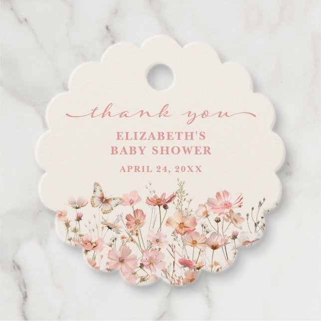 Étiquettes Cadeau Bébé fleur sauvage en fleurs Baby shower Merci (Devant)