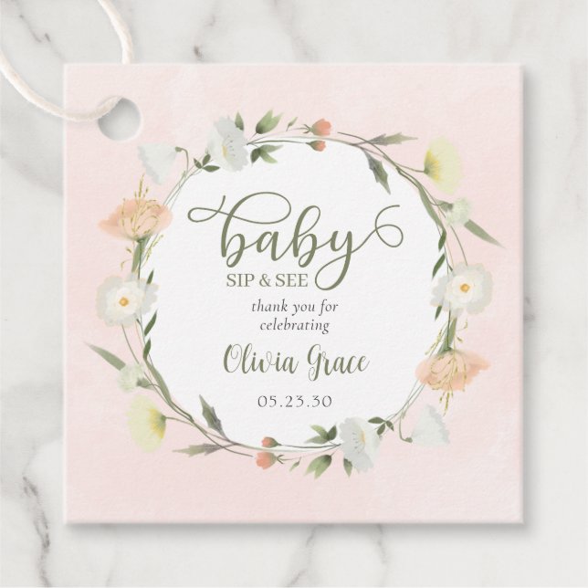 Étiquettes Cadeau Bébé fleur sauvage Sip Et Voir Merci (Devant)