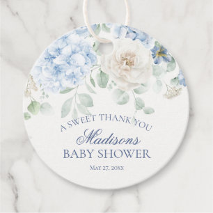 Étiquettes Cadeau Bébé floral bleu en fleur Cercle Baby shower