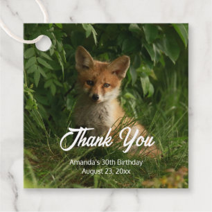 Étiquettes Cadeau Bébé Fox dans une forêt verte Anniversaire Merci