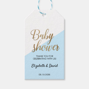 Étiquettes-cadeau Bébé Garçon Bleu Or Merci Couple Baby Shower