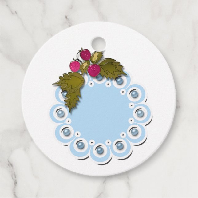 Étiquettes Cadeau Bébé garçon douche bleu perles blanches fraise mig (Devant)