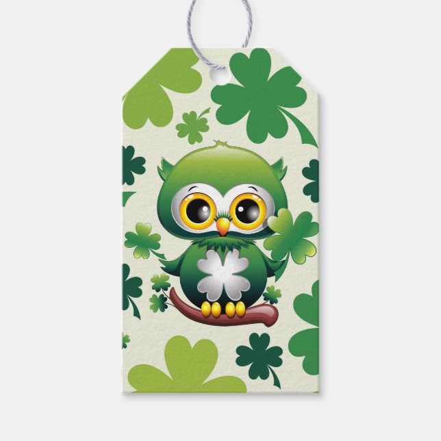 Étiquettes-cadeau Bébé Hibou Mignon St Patrick Dessin Animé (Devant)