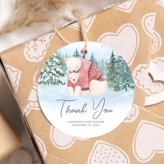 Étiquettes Cadeau Bébé Il fait froid dehors Baby shower d'hiver rond (Winter Baby Shower Favor Tags)