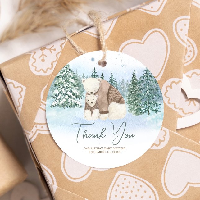 Étiquettes Cadeau Bébé Il fait froid dehors Baby shower rond (Winter Baby Shower Favor Tags)