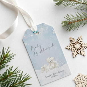 Étiquettes-cadeau Bébé, il fait froid dehors Teddy Bear Snowflakes 