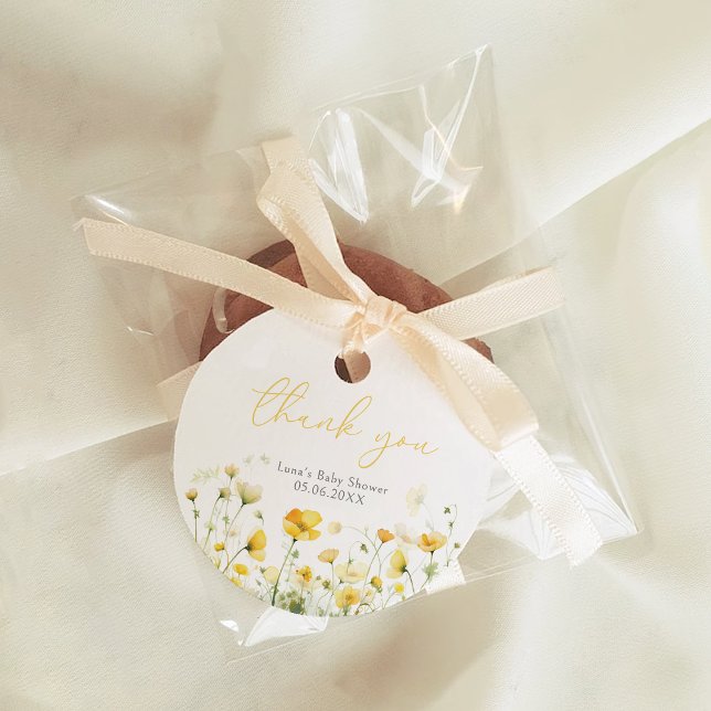 Étiquettes Cadeau Bébé Jaune En Fleur Baby shower Fleur sauvage Flor (Créateur téléchargé)