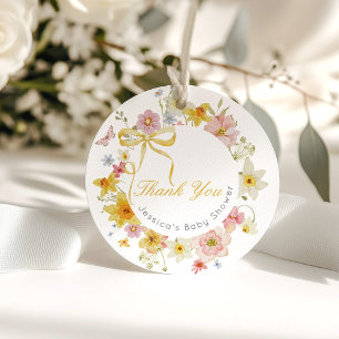 Étiquettes Cadeau Bébé jaune en Merci de boue fleurie