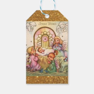 Étiquettes-cadeau Bébé Jésus de Noël dans des anges de Manger