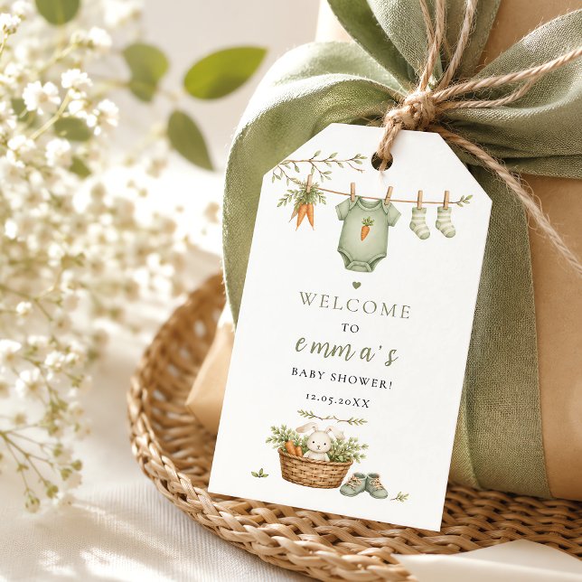 Étiquettes-cadeau Bébé Local Élevage Lapin Rustique Modifiable (Locally Grown Baby Rustic Bunny Editable Gift Tags)