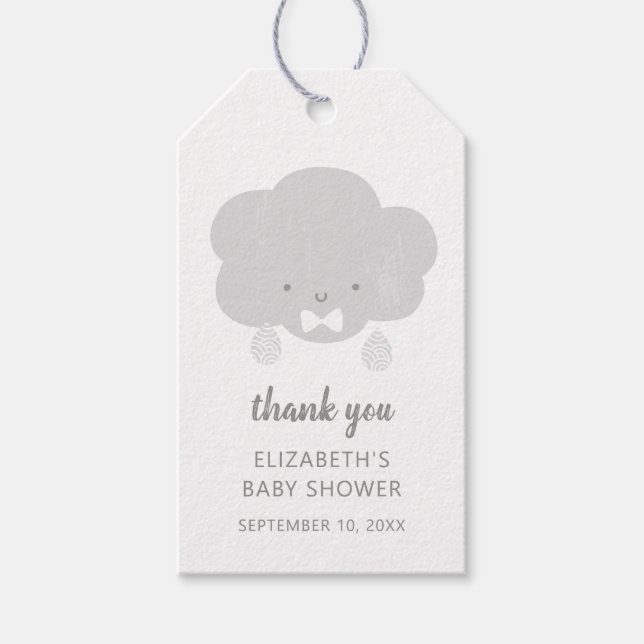 Étiquettes-cadeau Bébé / Mauvais nuage gris. Baby shower merci (Devant)