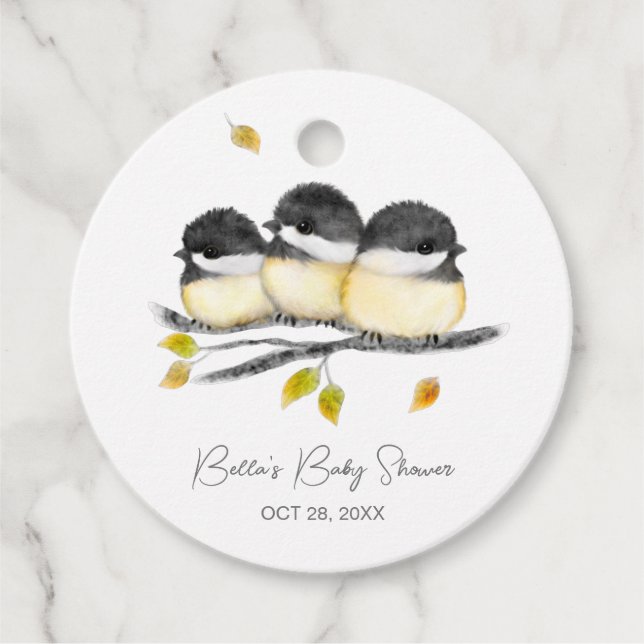 Étiquettes Cadeau Bébé mignon Baby shower de poussettes d'oiseaux (Devant)