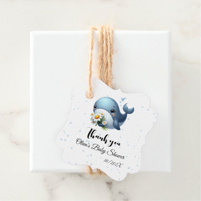 Étiquettes Cadeau Bébé mignon baleine Baby shower Favoriser les étiq (En situation)