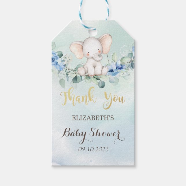 Étiquettes-cadeau Bébé mignon Eléphant Bleu Rose Baby shower (Devant)