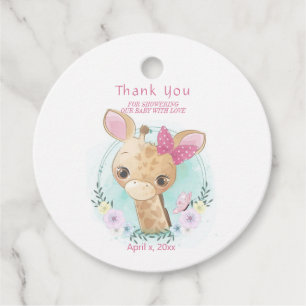 Étiquettes Cadeau Bébé mignon fille Giraffe Bow rose