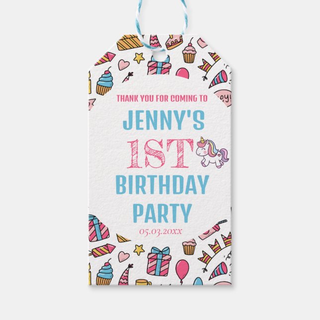 Étiquettes-cadeau Bébé mignon fille Unicorn N'importe quel âge fête  (Devant)