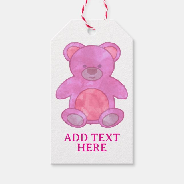 Étiquettes-cadeau Bébé mignon Ours En Rose Texte Personnalisé (Devant)
