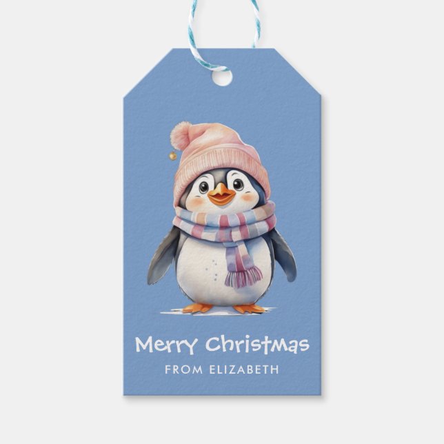 Étiquettes-cadeau Bébé mignon Penguin Fun Noël (Devant)