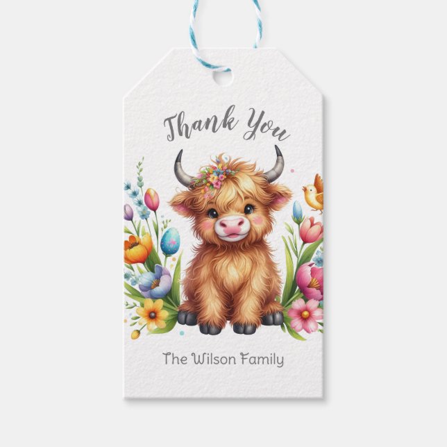 Étiquettes-cadeau Bébé mignon rustique Vache Highland (Devant)