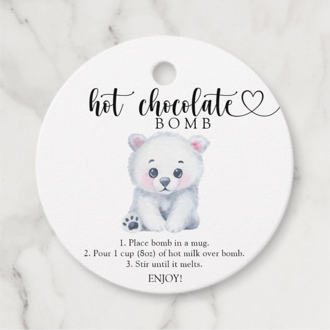 Étiquettes Cadeau Bébé ours polaire - Bombe de chocolat chaud (Devant)