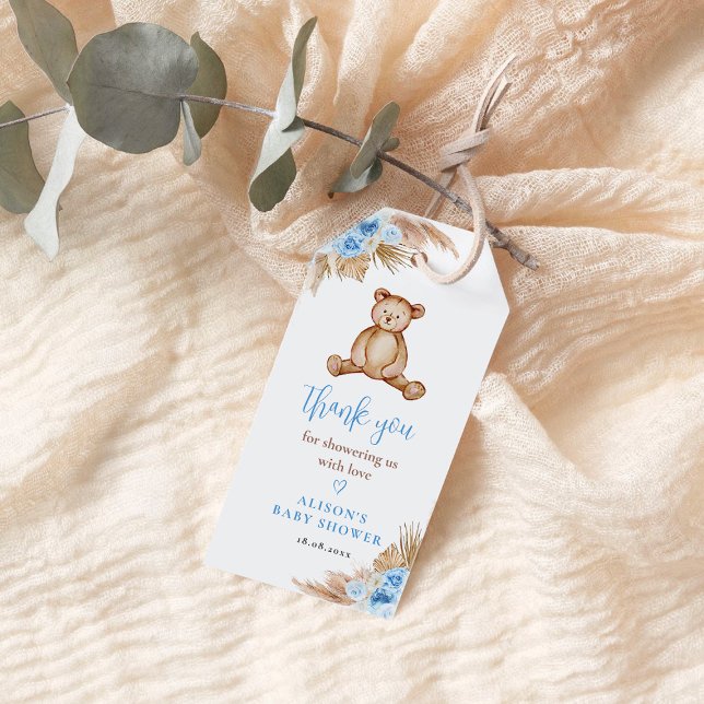 Étiquettes-cadeau Bébé ourson herbe des pampas (Créateur téléchargé)
