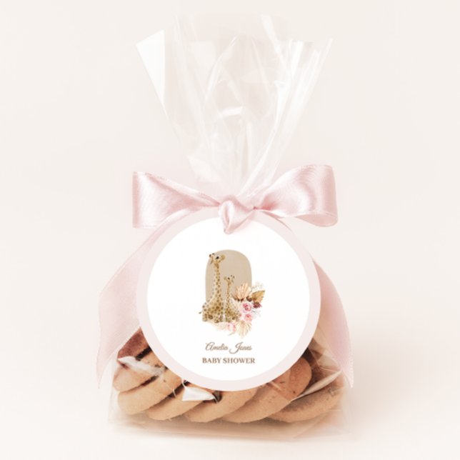 Étiquettes Cadeau Bébé Pampas Rose Baby shower en laiton de la giraf (Créateur téléchargé)