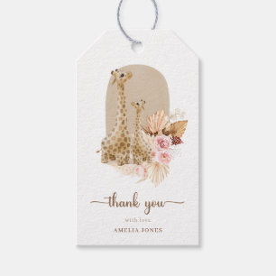 Étiquettes-cadeau Bébé Pampas Rose Baby shower en laiton de la giraf