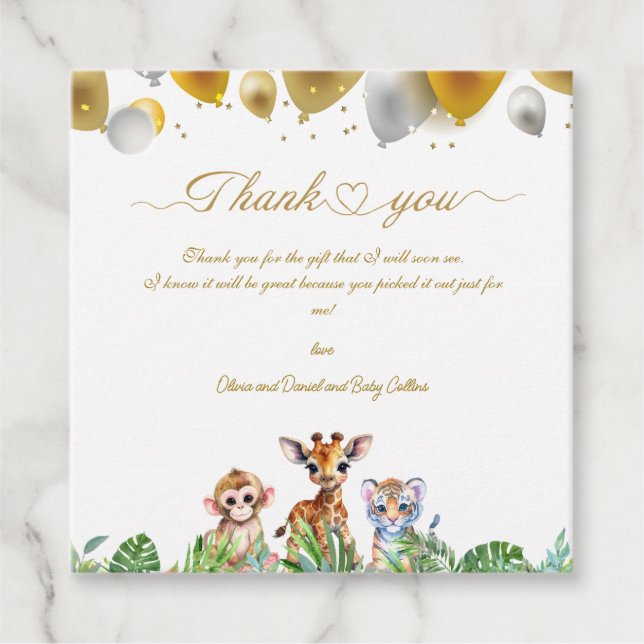 Étiquettes Cadeau Bébé personnalisé Baby shower de girafe Favoriser  (Devant)