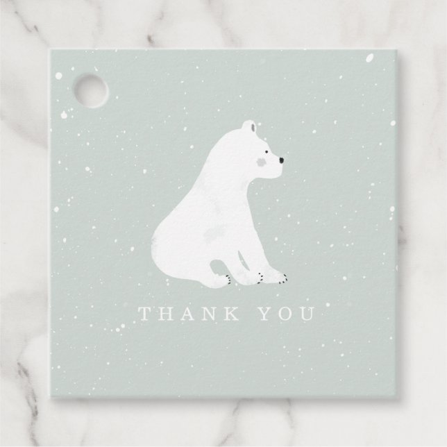 Étiquettes Cadeau Bébé Polar Bear Cub Hiver Bleu Baby shower (Devant)
