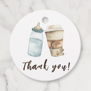 Étiquettes Cadeau Bébé prépare une bouteille de café Merci