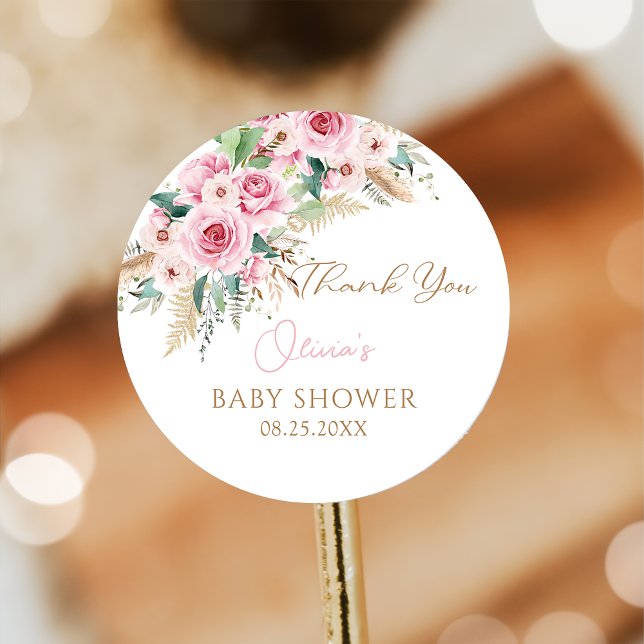 Étiquettes Cadeau Bébé rose en Baby shower fleuri Boho en fleurs (Créateur téléchargé)