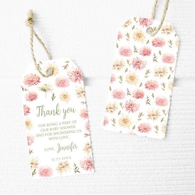 Étiquettes-cadeau Bébé rose fleuri dans la douche fleurie merci étiq (Créateur téléchargé)