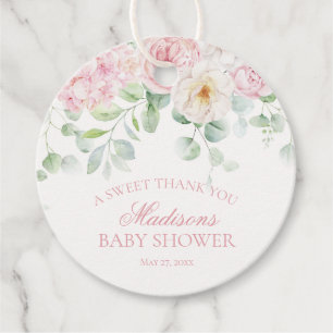Étiquettes Cadeau Bébé rose floral dans le Baby shower en fleur Cerc