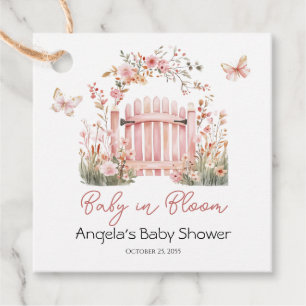 Étiquettes Cadeau Bébé rose floral dans le Baby shower papillon en f