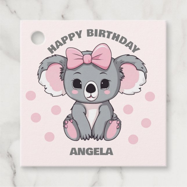Étiquettes Cadeau Bébé rose Koala Ours (Devant)