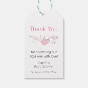 Étiquettes-cadeau Bébé rose mignonne fille Merci en ligne de linge