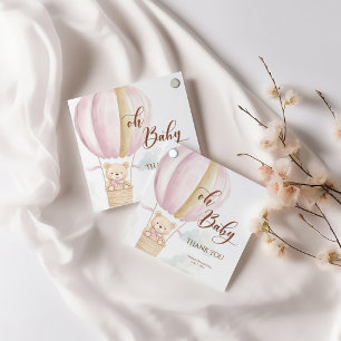 Étiquettes Cadeau Bébé rose Ours de Script dans air chaud douche à b