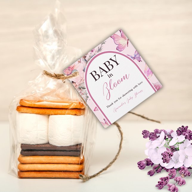 Étiquettes Cadeau Bébé rose papillon en fleur Baby shower fille (Créateur téléchargé)