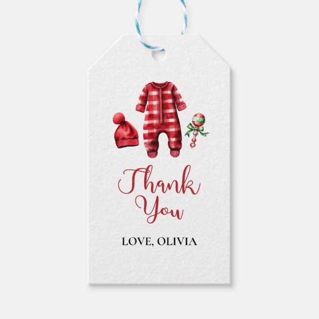 Étiquettes-cadeau Bébé Santa Bébé Shower de Noël (Devant)