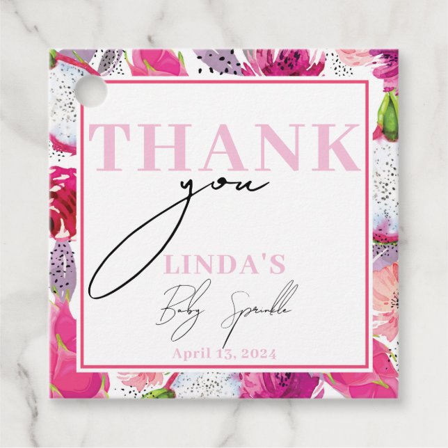 Étiquettes Cadeau Bébé Saupoudrer Dragon Fruit Personnalisé (Devant)